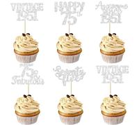 Gyufise 30Pcs Happy 75th Birthday Cupcake Toppers Glitter Seventy Five 75 Fabulous Vintage 1951 Cupcake Picks Cheers to 75 Years for 75th Birthday Anniversary Party Cake Decorations Supplies Silver