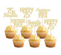 Gyufise 30Pcs Happy 75th Birthday Cupcake Toppers Glitter Seventy Five 75 Fabulous Vintage 1951 Cupcake Picks Cheers to 75 Years for 75th Birthday Anniversary Party Cake Decorations Supplies Gold
