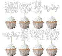 Gyufise 30Pcs Happy 90th Birthday Cupcake Toppers Glitter Awesome Since 1936 Ninety 90 Fabulous Straight Outta 1936 Cupcake Picks for 90th Birthday Anniversary Party Supplies Silver