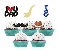 Gyufise 30Pcs Happy Father's Day Cupcake Toppers Multicolor Glitter I Love You Dad Moustache Tie Cupcake Picks for Dads Day Party Supplies Cupcake Decorations Supplies