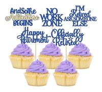 Gyufise 30Pcs Happy Retirement Cupcake Toppers Officially Retired Cake Toppers No Work Zone Adventure Begins Cupcake Picks for Retirement Theme Farewell Birthday Party Decorations Supplies Blue