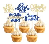 Gyufise 30Pcs Happy Retirement Cupcake Toppers Officially Retired Cake Toppers No Work Zone Adventure Begins Cupcake Picks for Retirement Theme Farewell Birthday Party Decorations Supplies Blue Gold