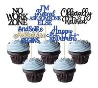 Gyufise 30Pcs Happy Retirement Cupcake Toppers Officially Retired Cake Toppers No Work Zone Adventure Begins Cupcake Picks for Retirement Theme Farewell Birthday Party Decorations Supplies Blue Black