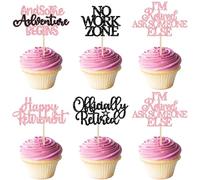 Gyufise 30Pcs Happy Retirement Cupcake Toppers Officially Retired Cake Toppers No Work Zone Adventure Begins Cupcake Picks for Retirement Theme Farewell Birthday Party Decorations Supplies Pink Black