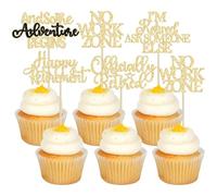 Gyufise 30Pcs Happy Retirement Cupcake Toppers Officially Retired Cupcake Picks No Work Zone Adventure Begins Cake Decorations for Retirement Theme Farewell Birthday Party Supplies Gold