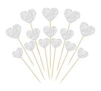 Gyufise 30Pcs Heart Cupcake Toppers Glitter Sweet Love Valentine's Day Cake Decorations for Wedding Engagement Bridal Shower Birthday Valentine's Day Party Cake Supplies Silver