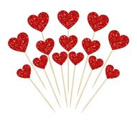 Gyufise 30Pcs Heart Cupcake Toppers Red Glitter Sweet Love Heart Cupcake Pick Valentine's Day Cake Decorations for Wedding Engagement Bridal Shower Birthday Valentine's Day Party Supplies Mixed Size