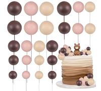 Gyufise 30Pcs Mini Balloon Cake Topper Brown Foam Ball Cake Topper Decorations Faux Pearl Balls DIY Cake Insert Topper Baking Decoration for Wedding Baby Shower Girls Boys Birthday Party Supplies