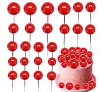 Gyufise 30Pcs Mini Balloon Cake Topper Foam Ball Cake Picks Cupcake Faux Pearl Balls DIY Cake Insert Topper Decoration for Anniversary Graduation Birthday Party Baby Shower Red