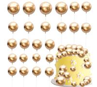 Gyufise 30Pcs Mini Balloon Cake Topper Foam Ball Cake Picks Cupcake Faux Pearl Balls DIY Cake Insert Topper Decoration for Anniversary Graduation Birthday Party Baby Shower Gold