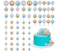 Gyufise 30Pcs Mini Balloon Cake Topper Foam Ball Cake Picks Decorations Faux Pearl Balls DIY Cake Topper Decoration for Baby Shower Wedding Anniversary Birthday Party Supplies Gold Silver Blue