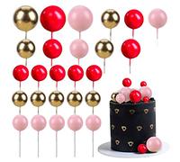 Gyufise 30Pcs Mini Balloon Cake Topper Foam Ball Cake Picks Valentines Day Cupcake Faux Pearl Balls DIY Cake Insert Topper Baking Decoration for Anniversary Birthday Party Baby Shower Red Pink Gold