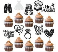 Gyufise 30Pcs She Said Yes Cupcake Toppers Glitter Diamond Ring I Do Love Cupcake Picks Miss to Mrs He Asked Bridal Shower Wedding Engagement Bachelorette Cake Decoration Black