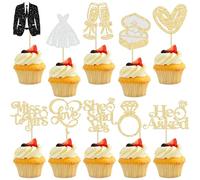 Gyufise 30Pcs She Said Yes Cupcake Toppers Glitter Diamond Ring I Do Love Cupcake Picks Miss to Mrs He Asked Bridal Shower Wedding Engagement Bachelorette Cake Decoration Gold