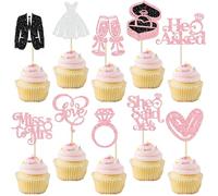 Gyufise 30Pcs She Said Yes Cupcake Toppers Glitter Diamond Ring I Do Love Cupcake Picks Miss to Mrs He Asked Bridal Shower Wedding Engagement Bachelorette Cake Decoration Pink
