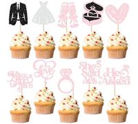 Gyufise 30Pcs She Said Yes Cupcake Toppers Glitter Diamond Ring I Do Love Cupcake Picks Miss to Mrs He Asked Bridal Shower Wedding Engagement Bachelorette Cake Decoration Light Pink