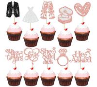 Gyufise 30Pcs She Said Yes Cupcake Toppers Glitter Diamond Ring I Do Love Cupcake Picks Miss to Mrs He Asked Bridal Shower Wedding Engagement Bachelorette Cake Decoration Rose Gold