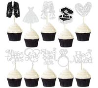 Gyufise 30Pcs She Said Yes Cupcake Toppers Glitter Diamond Ring I Do Love Cupcake Picks Miss to Mrs He Asked Bridal Shower Wedding Engagement Bachelorette Cake Decoration Silver