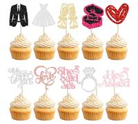 Gyufise 30Pcs She Said Yes Cupcake Toppers Glitter Diamond Ring I Do Love Cupcake Picks Miss to Mrs He Asked Bridal Shower Wedding Engagement Bachelorette Cake Decoration Multicolor