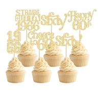Gyufise 30Pcs Straight Outta 1966 Cupcake Toppers Glitter Sixty 60 Fabulous Happy 60th Birthday Cupcake Picks Cheers to 60 Years for 60th Birthday Anniversary Party Supplies Gold
