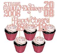 Gyufise 30Pcs Straight Outta 2008 Cupcake Toppers Glitter Eighteen 18 Fabulous Happy 18th Birthday Cupcake Picks Decorations for 18th Birthday Anniversary Party Supplies Rose Gold