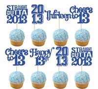 Gyufise 30Pcs Straight Outta 2013 Cupcake Toppers Glitter Thirteen 13 Fabulous Happy 13th Birthday Cupcake Picks Cheers to 13 Years for 13th Birthday Wedding Anniversary Party Supplies Blue