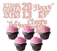 Gyufise 30Pcs Straight Outta 2013 Cupcake Toppers Glitter Thirteen 13 Fabulous Happy 13th Birthday Cupcake Picks Cheers to 13 Years for 13th Birthday Wedding Anniversary Party Supplies Rose Gold