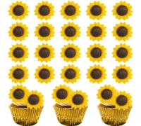 Gyufise 30Pcs Sunflower Cupcake Toppers Sunflower Cake Picks Flower Party Decorations for Baby Shower Sunflowers Birthday Party Cake Toppers Decor Supplies Yellow Black