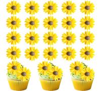 Gyufise 30Pcs Sunlfower Cupcake Toppers Daisy Cupcake Picks Little Daisies Flowers Birthday Party Cake Decorations for Bridal Engagement Baby Shower Birthday Wedding Party Supplies Yellow Black 1
