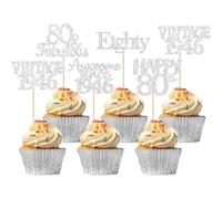 Gyufise 30Pcs Vintage 1946 Cupcake Toppers Glitter Eighty Happy 80th Birthday 80 Fabulous Cupcake Picks Awesome Since 1946 Cake Decorations for 80th Birthday Anniversary Party Supplies Silver