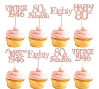 Gyufise 30Pcs Vintage 1946 Cupcake Toppers Glitter Eighty Happy 80th Birthday 80 Fabulous Cupcake Picks Awesome Since 1946 Cake Decorations for 80th Birthday Anniversary Party Supplies Rose Gold