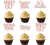 Gyufise 30Pcs Vintage 1966 Cupcake Toppers Glitter Sixty 60 Fabulous Happy 60th Birthday Cupcake Picks Cheers to 60 Years for 60th Birthday Anniversary Party Cake Decorations Supplies Rose Gold
