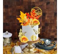 Gyufise 31Pcs Acrylic Thank You Cake Toppers Artificial Rose Pumpkin Maple Leaves Cake Decorations Foam Ball Cake Toppers for Birthday Party Wedding Autumn Party Thanksgiving Day Supplies Gold