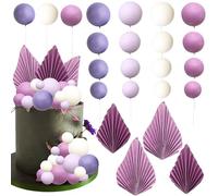 Gyufise 32Pcs Balls Cake Toppers Paper Palm Fan Cake Topper Mini Balloon DIY Cake Insert Cake Decorations for Baby Shower Wedding Bridal Shower Birthday Party Decorations Purple