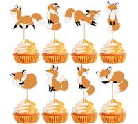 Gyufise 32Pcs Fox Cupcake Toppers Animal Babyshower Cake Picks for Woodland Animal Themed Baby Shower Birthday Party Table Decorations