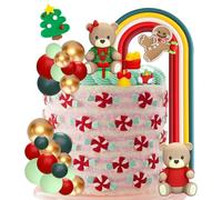 Gyufise 33Pcs Christmas Cake Decorations Set Sweater Bear Cake Toppers Rainbow Ball Socks Gingerbread Man Cupcake Picks for Winter Wonderland Theme Baby Shower Birthday Party Supplies Red
