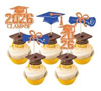 Gyufise 36Pcs 2026 Graduation Theme Cupcake Toppers Diploma Class of 2026 Graduation Cap Cupcake Picks for Class of 2026 Graduate Theme Party Cake Decorations Supplies Blue Orange
