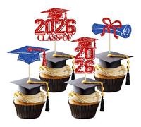 Gyufise 36Pcs 2026 Graduation Theme Cupcake Toppers Diploma Class of 2026 Graduation Cap Cupcake Picks for Class of 2026 Graduate Theme Party Cake Decorations Supplies Blue Red