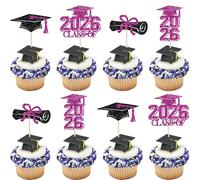 Gyufise 36Pcs 2026 Graduation Theme Cupcake Toppers Diploma Class of 2026 Graduation Cap Cupcake Picks for Class of 2026 Graduate Theme Party Cake Decorations Supplies Purple