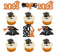 Gyufise 36Pcs 2026 Graduation Theme Cupcake Toppers Glitter Class of 2026 Congrats Grad Diploma Graduation Cap Cupcake Picks for 2026 Graduation Theme Party Cake Decorations Supplies Orange