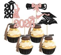 Gyufise 36Pcs 2026 Graduation Theme Cupcake Toppers Glitter Class of 2026 Cupcake Picks Diploma Graduation Cap Cake Decorations for 2026 Graduation Theme Party Decorations Supplies Rose Gold
