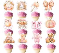 Gyufise 36Pcs A Little Pumpkin is on Her Way Cupcake Toppers Carriages Floral Pumpkin Baby Shower Cake Decorations for Baby Girl First Birthday Gender Reveal Party Supplies Favors Pink