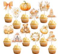 Gyufise 36Pcs A Little Pumpkin is on The Way Cupcake Toppers Carriages Floral Pumpkin Baby Shower Cake Decorations for Baby Boy Girl First Birthday Gender Reveal Party Supplies Favors Orange