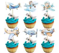 Gyufise 36Pcs Airplane Cupcake Toppers Pilot Aviation Plane Cupcake Picks Airplane Plane Cupcake Decoration for Plane Theme Baby Shower Kids Boys Birthday Party Cake Decorations Supplies Blue