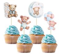 Gyufise 36Pcs Baby Shower Bear Cupcake Toppers Moon Baby Bear Baby Shower Cake Topper Decorations Jungle Animal Theme Baby Shower Birthday Party Cake Supplies Blue,(UKZN0556-5-Boy)
