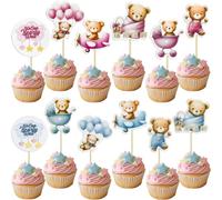 Gyufise 36Pcs Bear Cupcake Toppers Bear Cupcake Picks Baby Carriage Bottle Balloon We can Bearly Wait Cake Decorations for Baby Shower Gender Reveal Kids Birthday Party Supplies Blue Pink Coffee