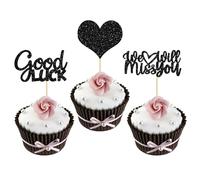 Gyufise 36Pcs Black Glitter We Will Miss You Cupcake Toppers with Love Glitter Good Luck Cupcake Picks Going Away Farewell Retirement Theme Party Cake Decorations Supplies