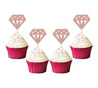 Gyufise 36Pcs Diamond Cupcake Toppers Glitter Diamond Cupcake Picks for Bridal Shower Engagement Wedding Anniversary Birthday Party Cake Decorations Supplies Rose Gold
