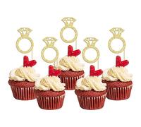 Gyufise 36Pcs Diamond Ring Cupcake Toppers Gold Glitter Diamond Wedding Ring Cupcake Picks for Marriage Engagement Anniversary Valentines Party Cake Decorations Supplies