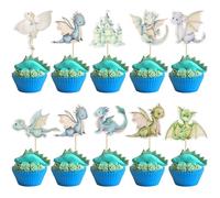 Gyufise 36Pcs Dragon Cupcake Toppers Dragon Baby Shower Decorations Dragon Cupcake Picks for Cartoon Fantasy Dragon Theme Kids Birthday Party Cake Decorations Blue